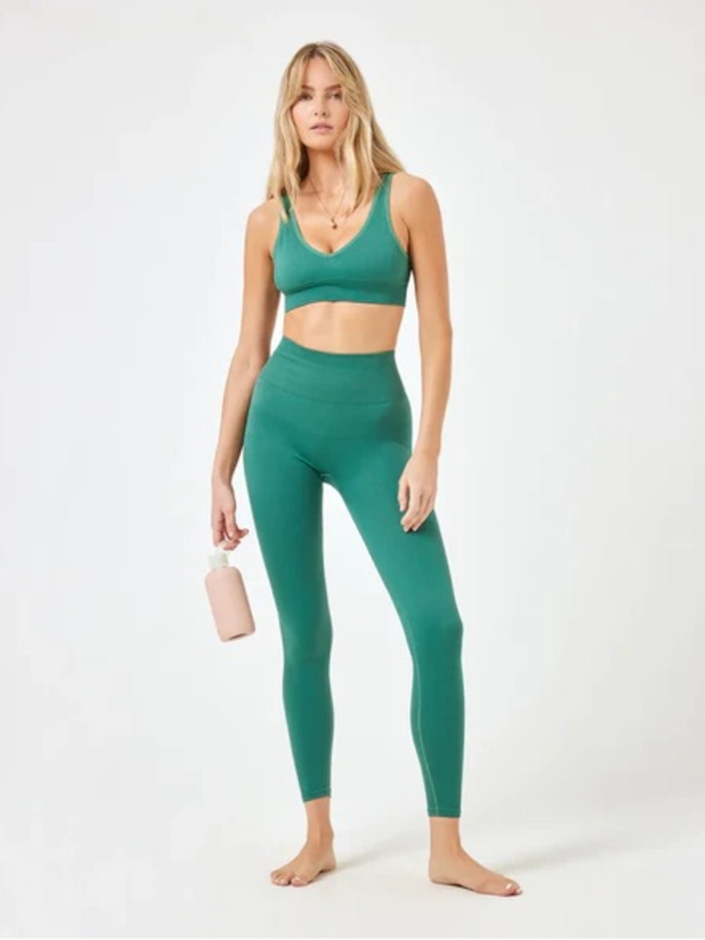NWT L*Space Work It Seamless Sports Bra & Leggings, Cypress Green, Women's XS/S